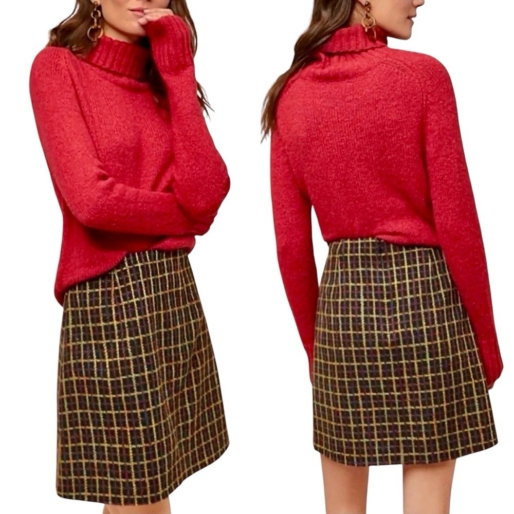 Hutch Windowpane Print Tweed Mini Skirt in Black & Multicolor Size XS